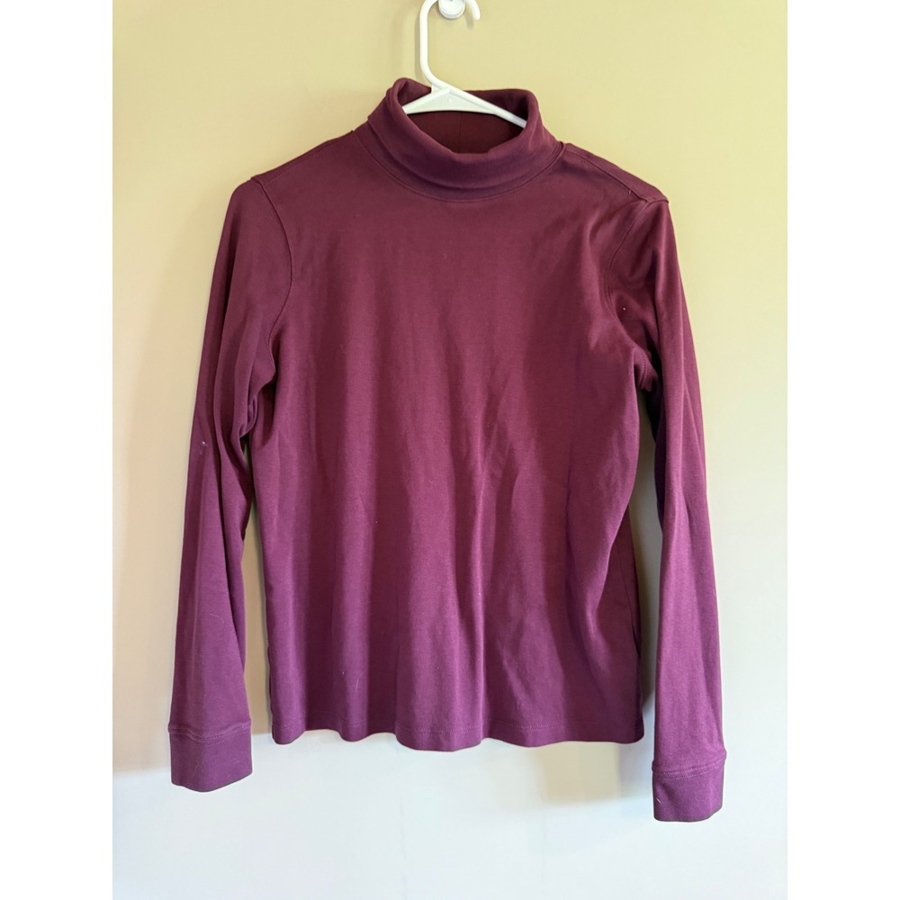 LL Bean Womens Small Regular Burgundy Plum Long Sleeve Turtleneck Top Cotton